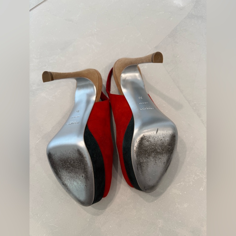 Yves Saint Laurent Red Suede Slingback Peep-Toe Heels | YSL Paris | Size 35 - Picture 5 of 6